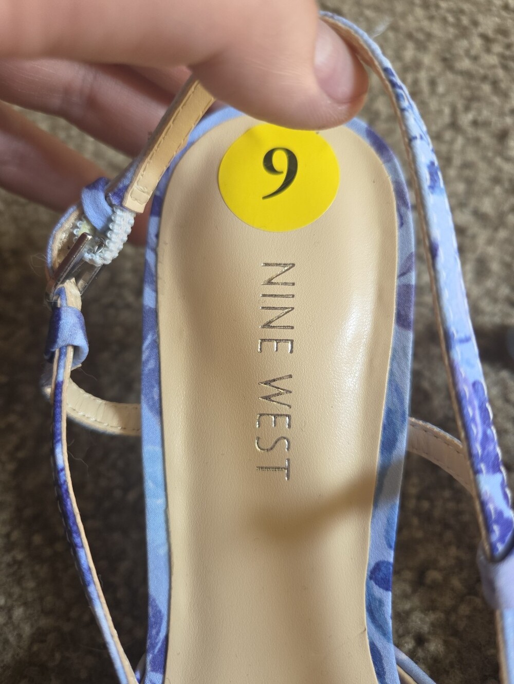 Nine West Perywinkle and Navy Floral Pointed Slingback Heels - Picture 3 of 6